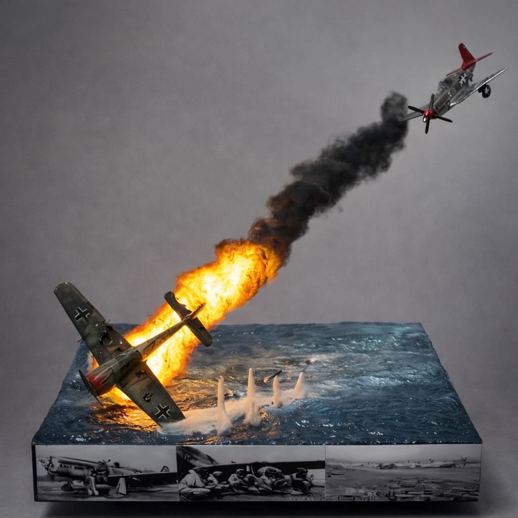 Diorama Aéreo Segunda Guerra Mundial – Combate Sobre o Mar (Miniatura Artesanal)