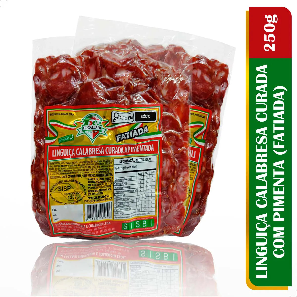 Linguiça Calabresa Fatiada (com Pimenta) 250g - Ditalia