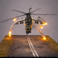 Diorama Militar Moderno – Helicóptero de Ataque em Decolagem de Combate (Miniatura Artesanal)